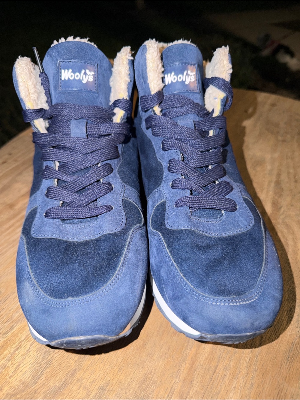 Wooly's Navy Blue Suede Shearling-Lined Sneaker Boots women’s 12